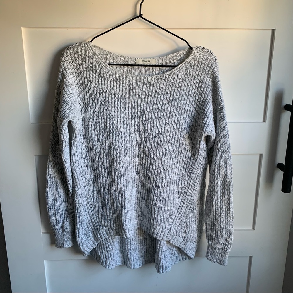 MADEWELL | EUC Gray & White Knit Hi-Low Sweater Small